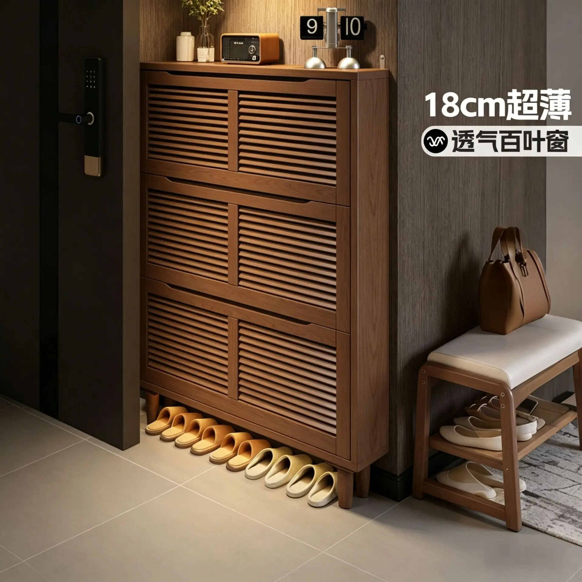 Ultra-thin solid wood shoe cabinet, integrated cabinet at the door of the household door, corridor storage against the wall