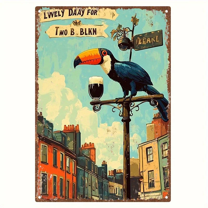 Letrero Metálico Vintage de Dublín y Cerveza Irlandesa - Arte de Pared Retro con Tucán y Cerveza Irlandesa, Decoración para Exteriores Adecuada para el Hogar