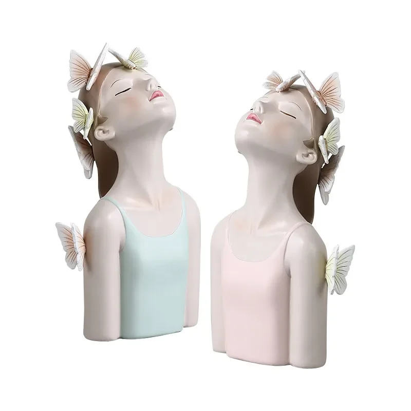 

Fashion Butterfly Girls Sculpture Resin Desktop Statues Creative Characters Large Figure Gift For Girlfriend Girl Figurines M23