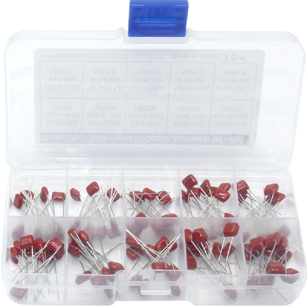 100Pcs 10 Values 10nF-470nF Metallized Polyester Film Capacitors Assortment Kit CBB Metallized Polypropylene Film Capacitors Set