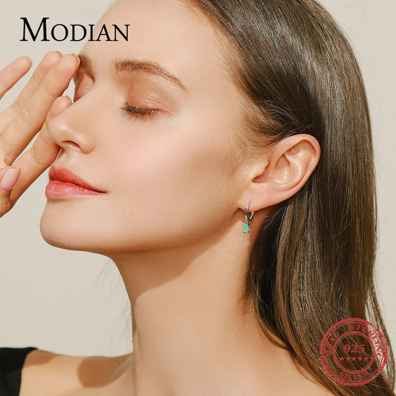 Modian Exquisite Tourmaline Hoop Earrings Fashion Real 925 Sterling Silver Rectangle Paraiba Earring For Women Fine Jewelry Gift