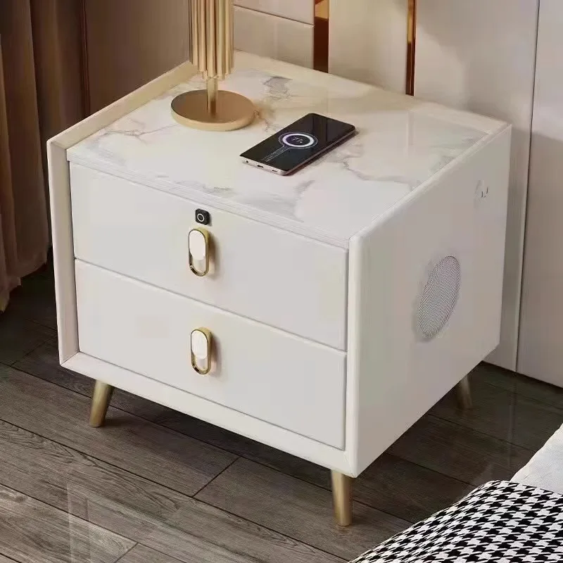 CX Smart All-Solid Wood Nightstand, Bluetooth Speaker, Fingerprint Unlocking, Wireless Charging, USB Connection