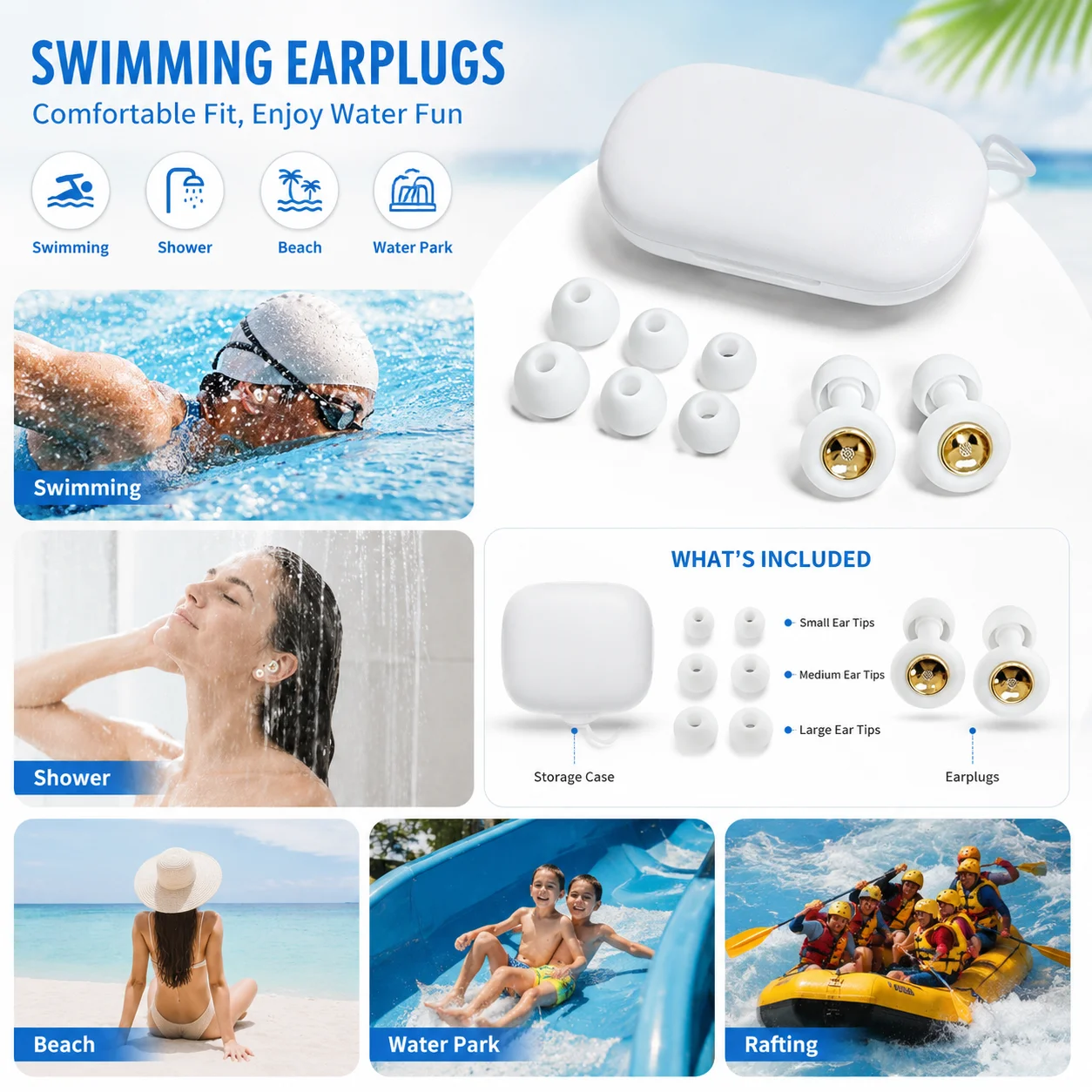 Swimming Earplugs Set Soft Silicone Earplugs with 6 Caps Suitable for Various Populations Swimming Diving Bathing Stylish Wear