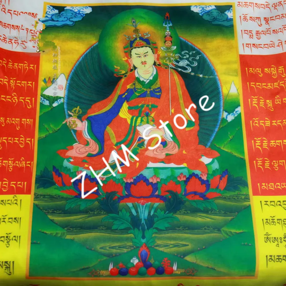 1 String Silk Cloth Multi-color Handmade Lotus Sutra Mantra Scripture Colored Printed Clear Pattern Tibetan Vertical Prayer Flag