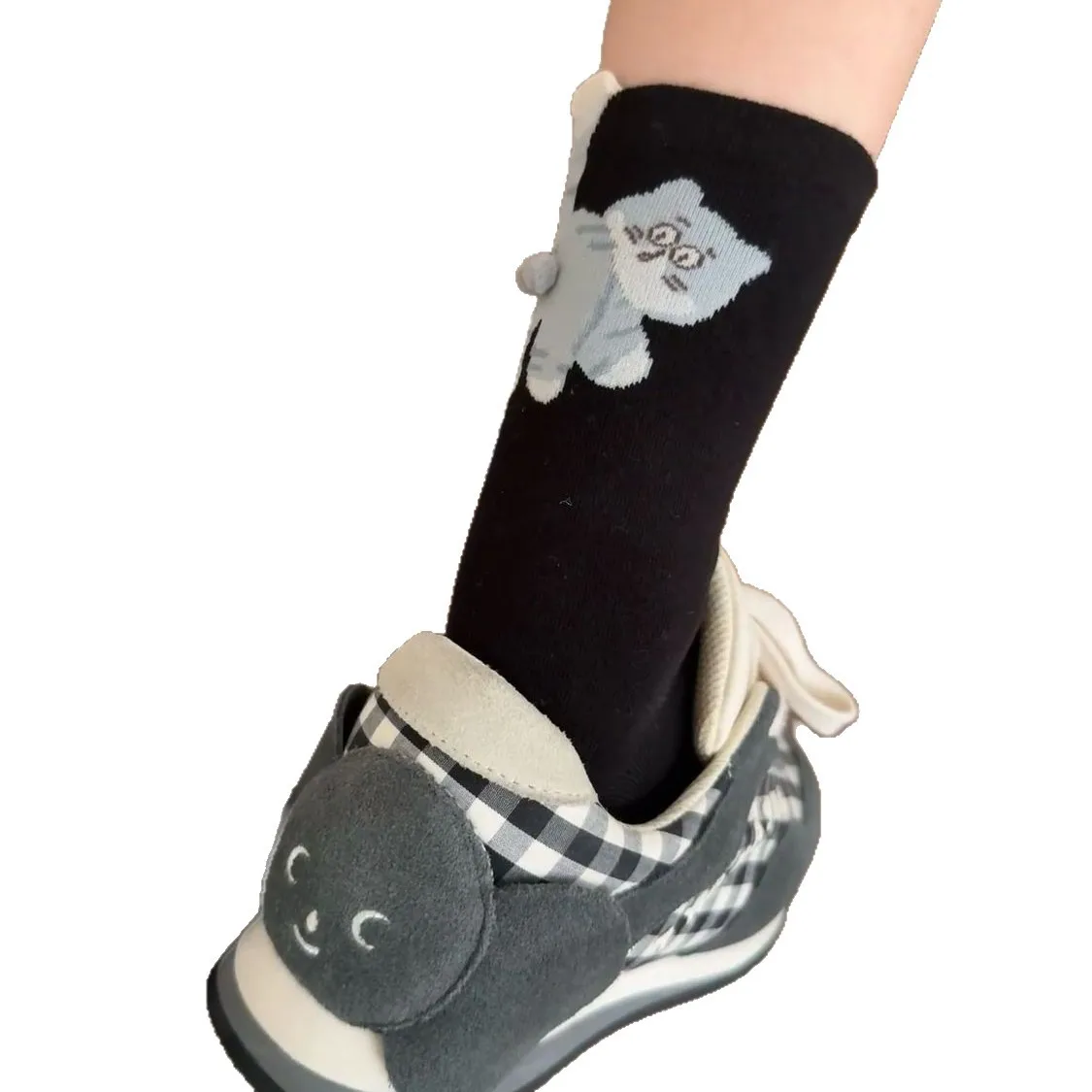 Милые носки с кошачьим яйцом, хлопковые забавные носки до середины икры с героями мультфильмов для женщин и мужчин