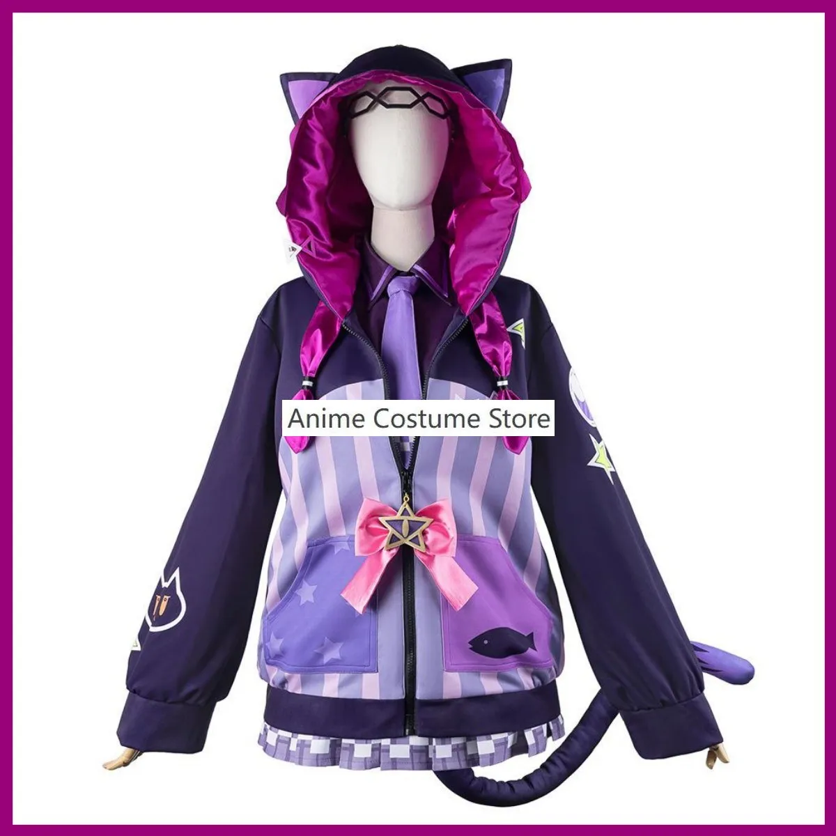 Virtual YouTuber Hololive Murasaki Shion Cosplay Costume Wig Hoodies Coat JK Uniform Skirt Woman Sexy Kawaii Halloween Suit