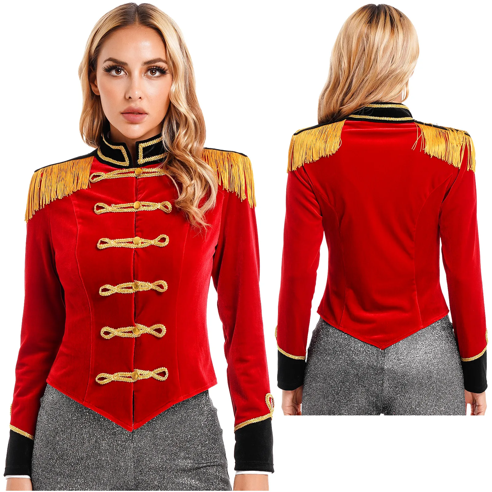 

Halloween Circus Ringmaster Role Play Performance Jacket Coats Adult Female Fringed Shoulder Board Magician Showing Waistcoats