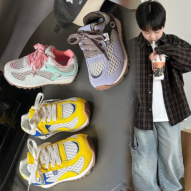 Children's non slip mesh casual breathable soft soled sports shoes spring 2026 new girls' shoes fashion trendy double breathable