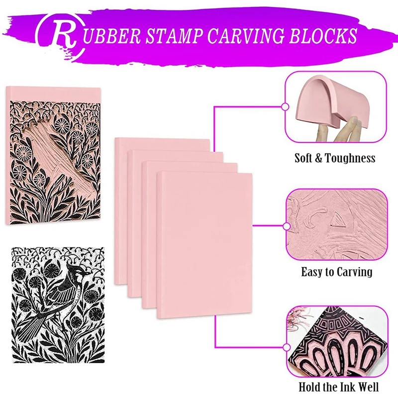 Rubber Stamp Making Kit,Rubber Carving Block Linoleum Cutter Set Rubber Stamp Craft Ink Pad For DIY Stamp Carving Craft