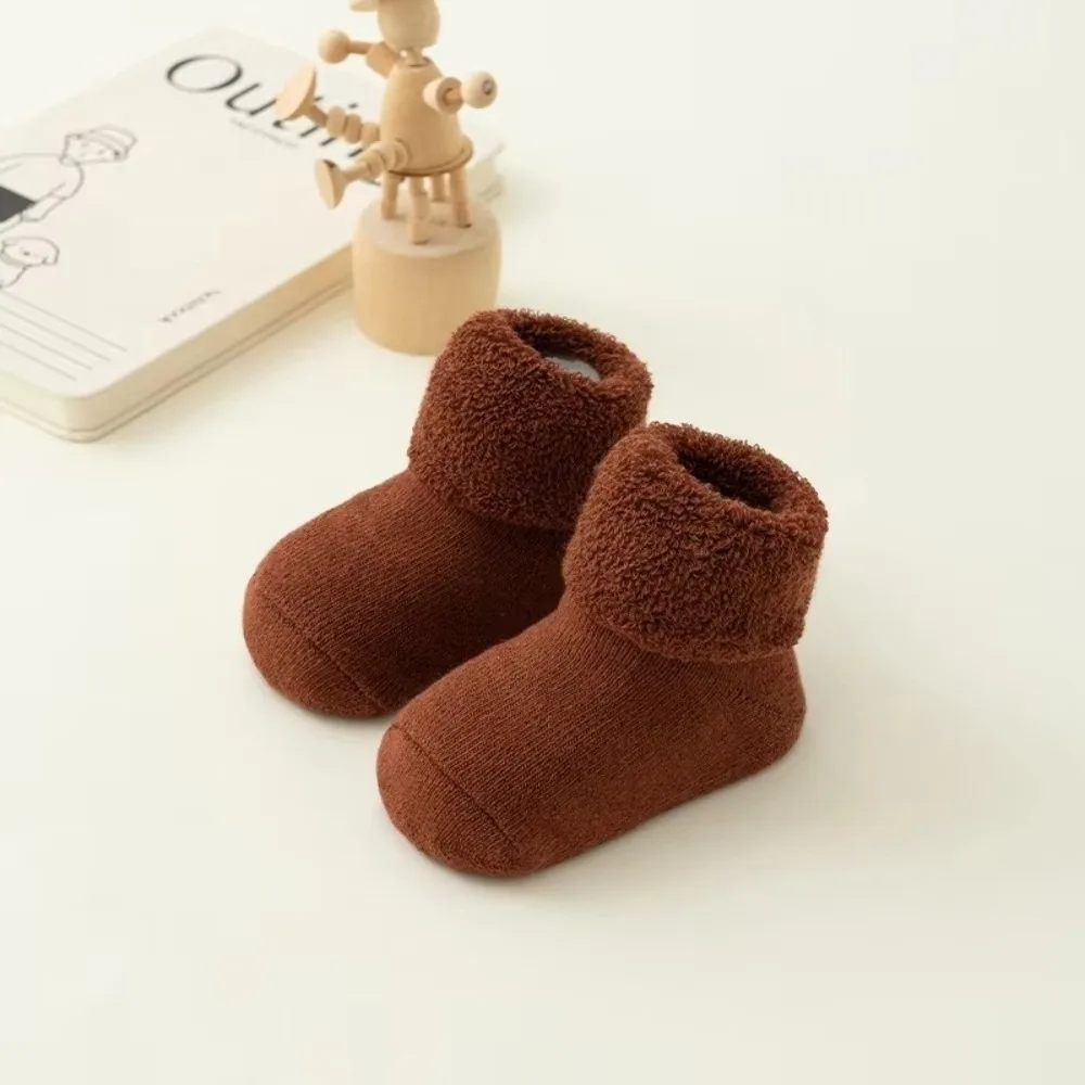 

New 0-3Year Kids Woolen Socks Looped Winter Thick Warm Toddler Baby Socks Velvet Lining Solid Color Children Stockings