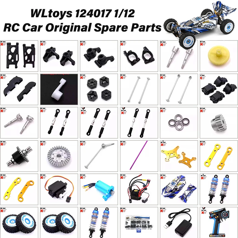 WLtoys 124017 1/12 Front Rear Tie Rod Central Drive Shaft Assembly Screw Set Bearing Motor Gear Differential RC Car Spare Parts