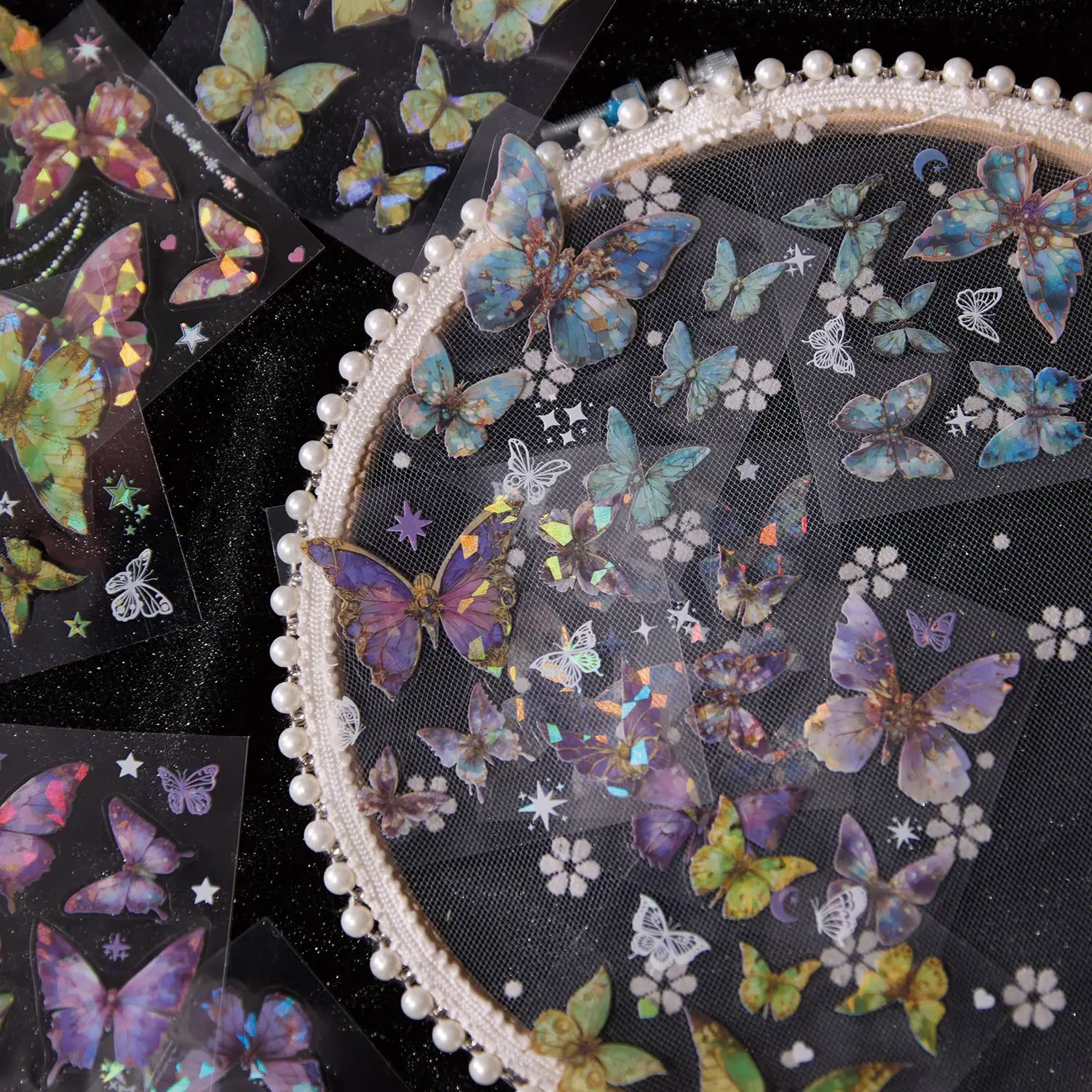 100 adesivi in scatola per animali domestici Fiore Farfalla Serie di lingue d'amore Laser Shell Light Adesivi per pacchetti di adesivi per manuali farfalle fai-da-te