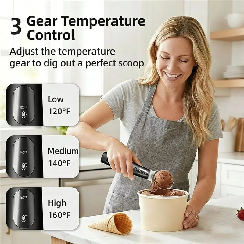 A02F-Wireless Heated Ice Cream Scoop Rechargeable, Home Fast Heating Electric Heated Ice Cream Scoop For Hard Ice Cream