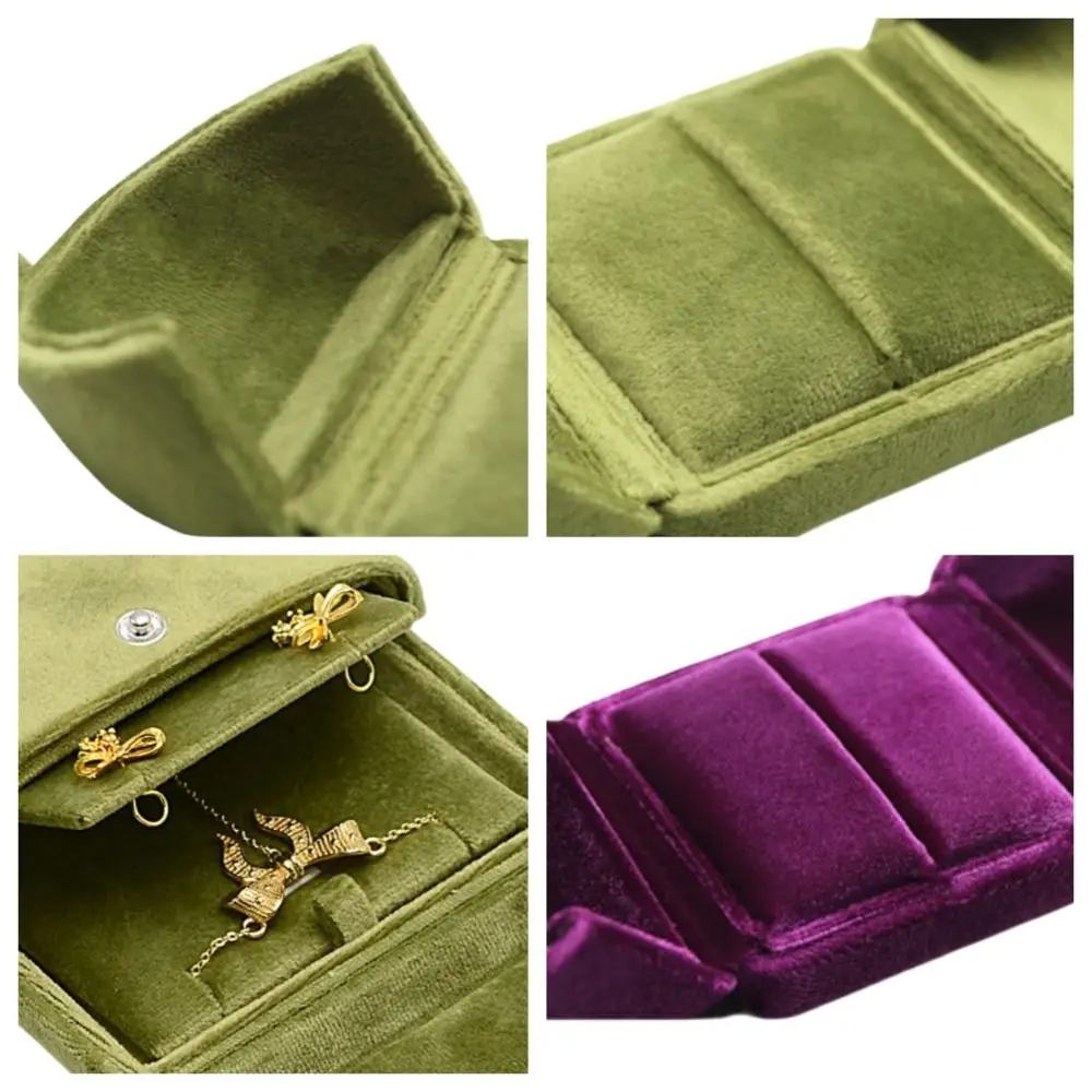 

Portable Solid Color Velvet Jewelry Box Vintage Luxury Rings Bearer Box Double Door Ornaments Necklace Bracelet Case Gift