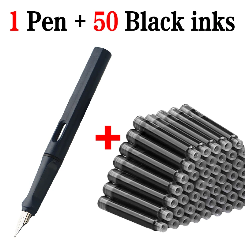 

Набор из 1 ручки и 50 чернил для перьевых ручек, сменные картриджи 0,38 мм, для плавного письма, канцелярские принадлежности для офиса и школы
