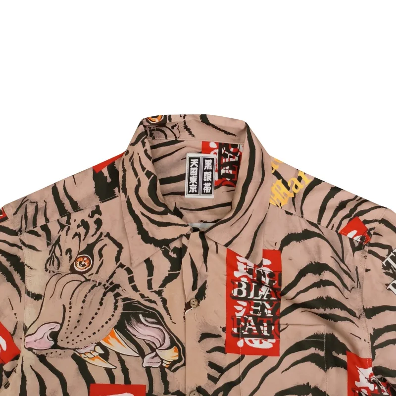 Fashion Mens Womens WACKO MARIA Autumn Winter Brand Printed Logo Tiger Lapel Loose Casual Hawaii Long Sleeve Shirt