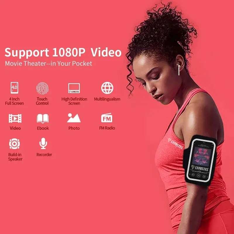 3 Inch UI MP4 Player MP3 Music Player Bluetooth 5.0 Touch Screen 16GB with Speaker 1080P Video Ebook Multi-Language Portable MP4