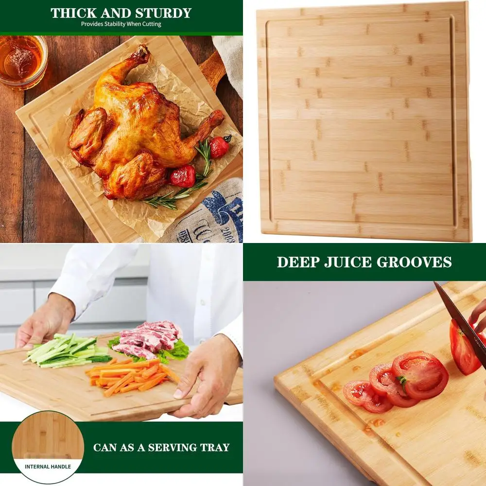 

Large 20x20 Bamboo Chopping Board with Juice Groove and Handle for Kitchen, Meat, and Vegetables