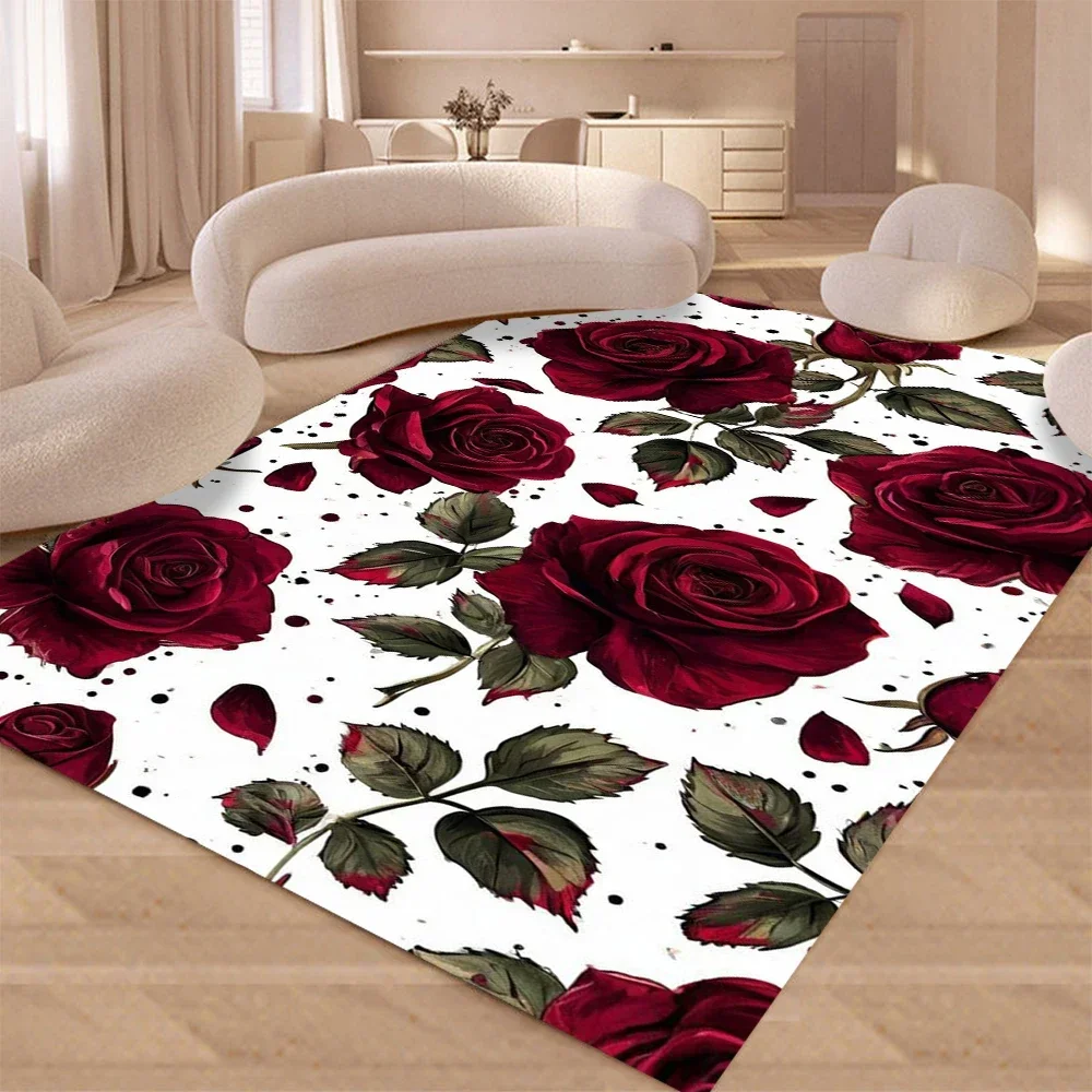 

Ковер с красной розой для дома, гостиной, спальни, дивана, коврик для двери, декор, детский игровой ковер, напольный коврик, подарок