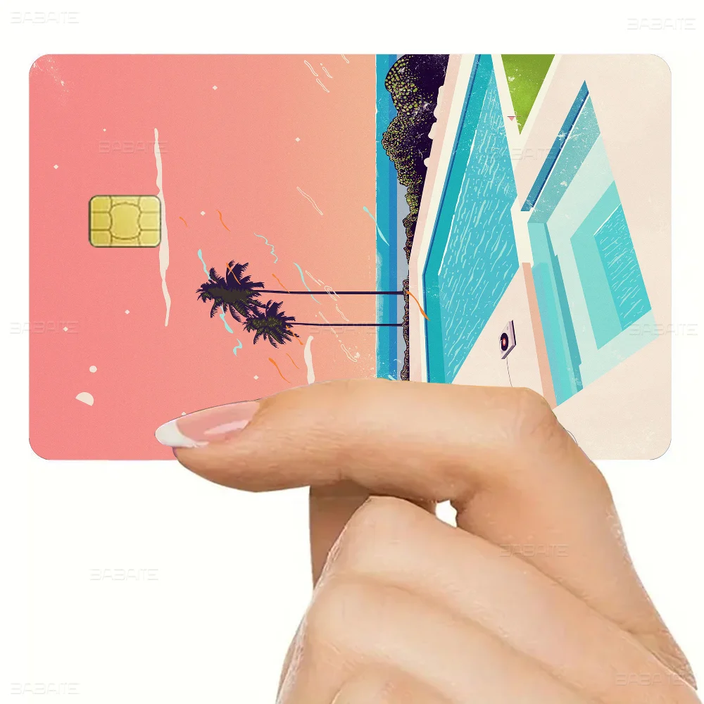 هيروشي ناجاي Vaporwave اليابان شاطئ مدينة الصيف أنيمي ملصق فيلم غطاء الجلد لبطاقة الائتمان بطاقة الخصم البنك الجبهة #5