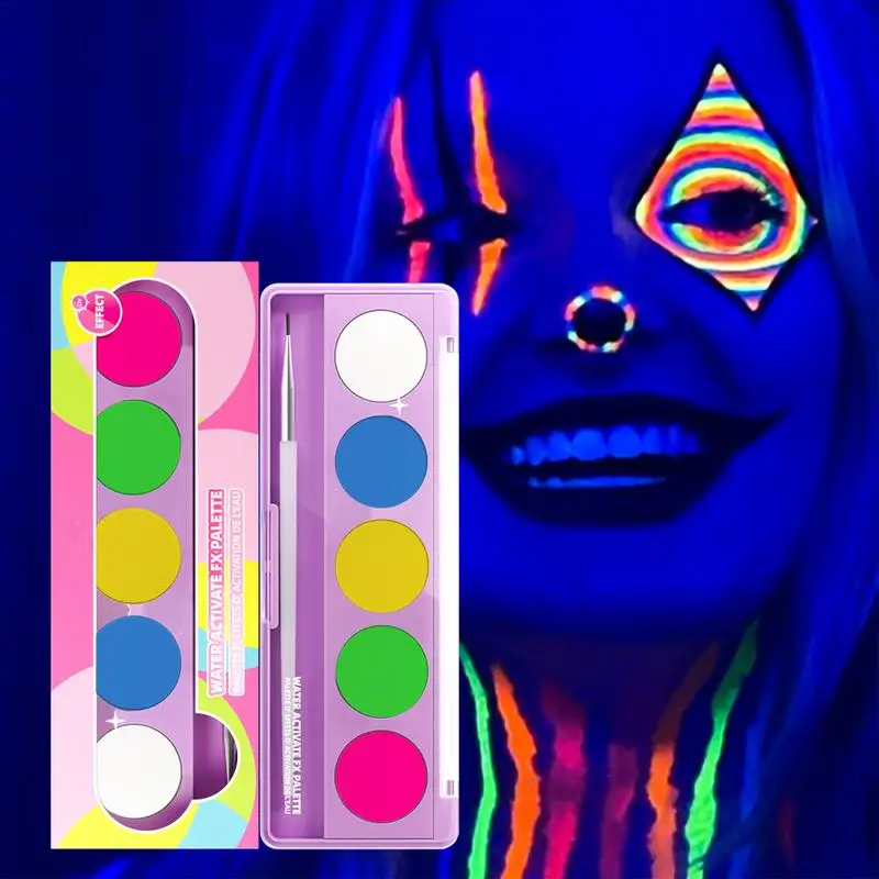 Neon Face Paint Washable UV Face Body Paint Fluorescent Safe Cosmetics Makeup Painting Palette for Women Girls Adults Children