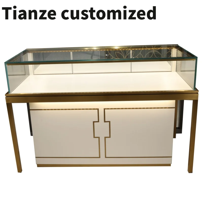 Customized-Luxury Jewellery Shop Cabinet Marble Wooden Jewelry Display Living Room Showcase Jewelry Store And Counter