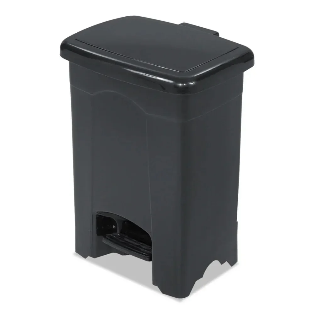 Plastic 4 Gallon Step-On Trash Can in Black