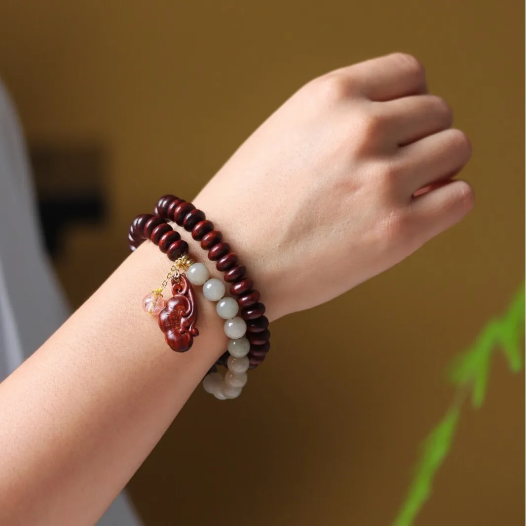クリエイティブ-diy-ローズウッド-5-9-そろばんビーズ-ダブルサークルブレスレット-ファッション-エスニックスタイル-アクセサリー-ハンドヘルド