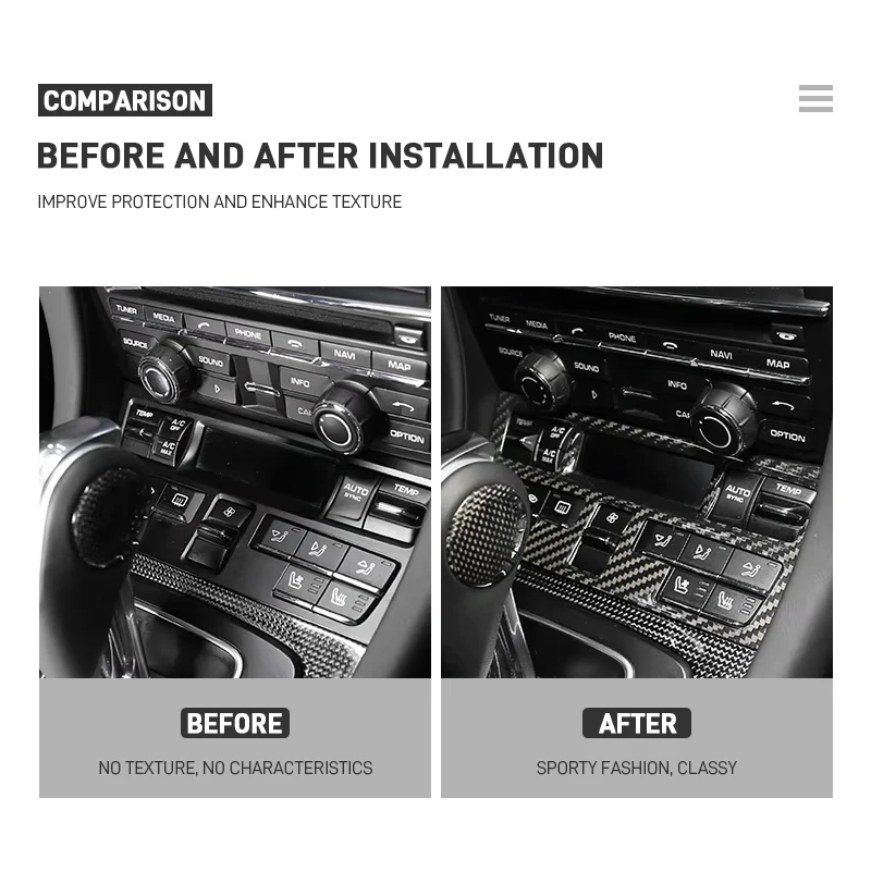 For Porsche 911 2012-2018 718 2016-2019 Real Carbon Fiber Car Central Control Air Conditioning Button Panel Frame Cover Sticker