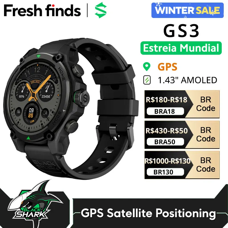 [Estreia mundial] Blackshark GS3 Smart Watch Versão global 1.43 "Display AMOLED GPS Posicionamento por satélite 21 dias de vida útil da bateria 5ATM