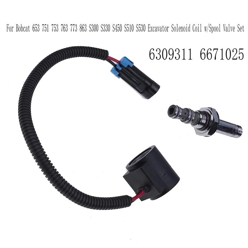 

For Bobcat 653 751 753 763 773 863 S300 S330 S450 S510 S530 Excavator Solenoid Coil W/Spool Valve Set 6309311 6671025