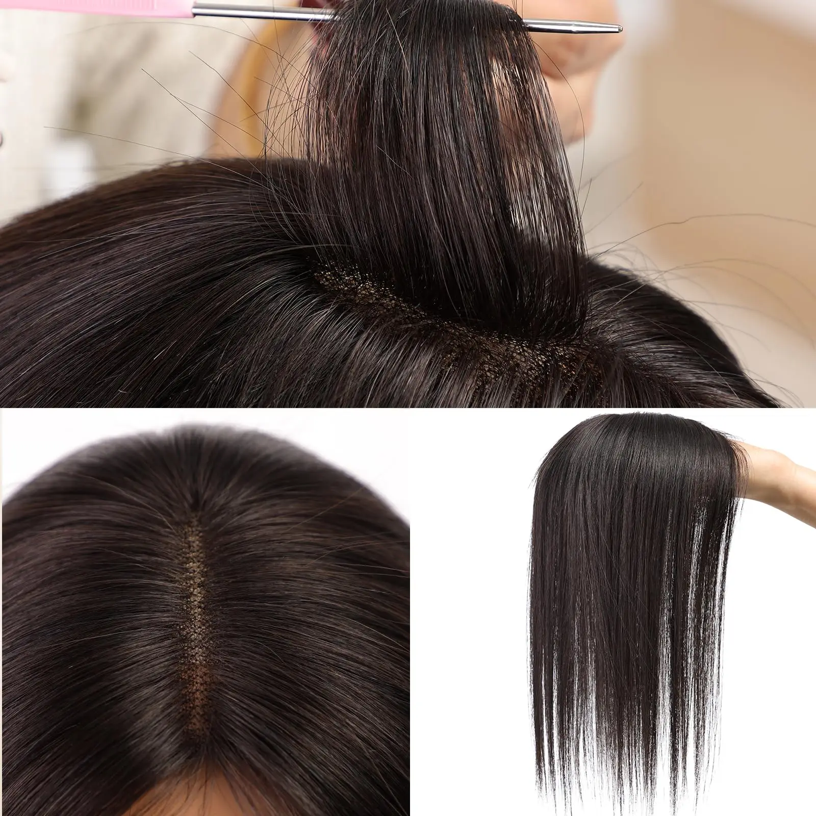 100% Remy Human Hair Toppers Clips in Hair Blacke Human Hair Topper Lace Base Hairpieces for Women Hair Extensions 14 Inches