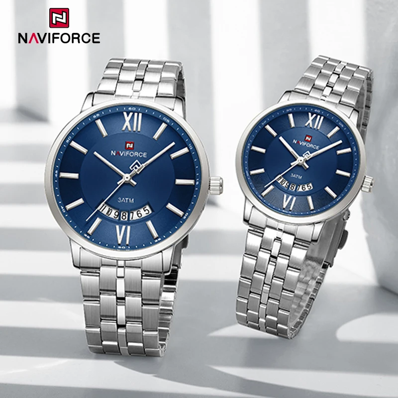 NAVIFORCE, nuevo estilo, reloj de pulsera para amantes, calendario de cuarzo resistente al agua, reloj para parejas, banda de acero inoxidable, indicador de fecha, reloj de regalo 2024