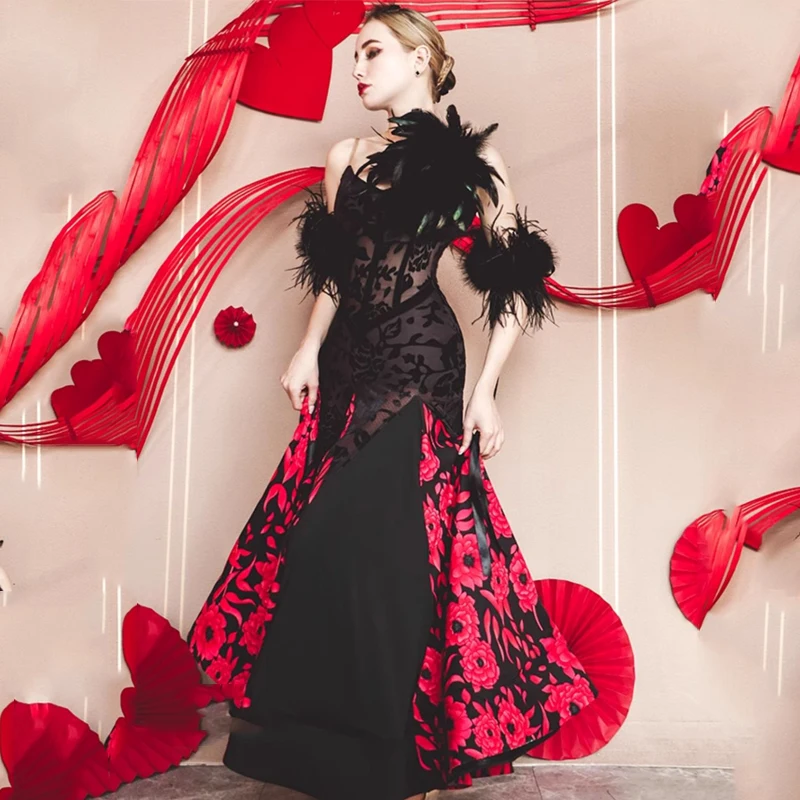 

Customized Women Ballroom Dance Competition Dress Sexy Backless Modern Dance Clothing High-End Waltz Performance Dresses DN17062