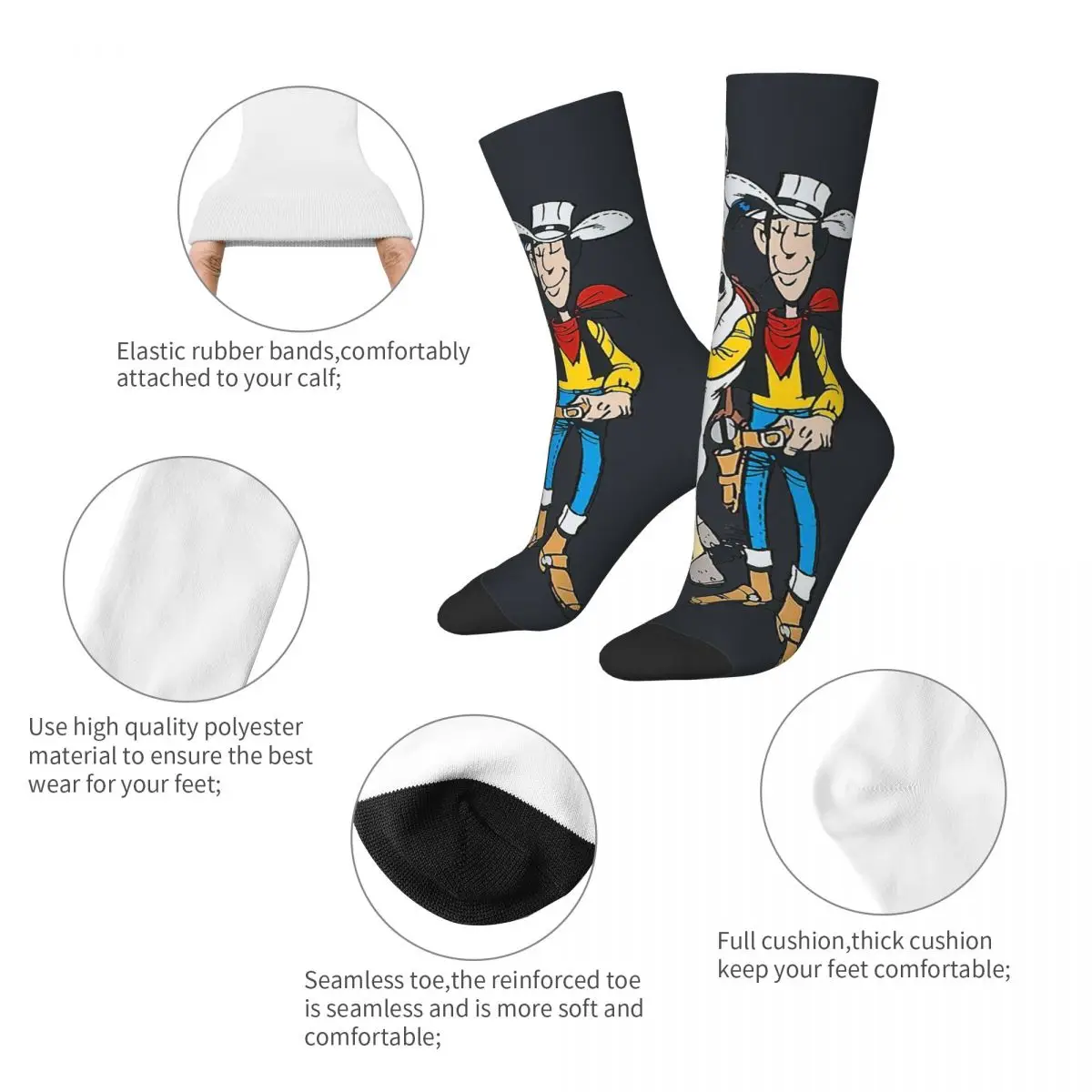 Funny Happy Men\'s compression Socks Horse Vintage Harajuku Lucky Luke Cartoon Hip Hop Novelty Pattern Crew Crazy Sock