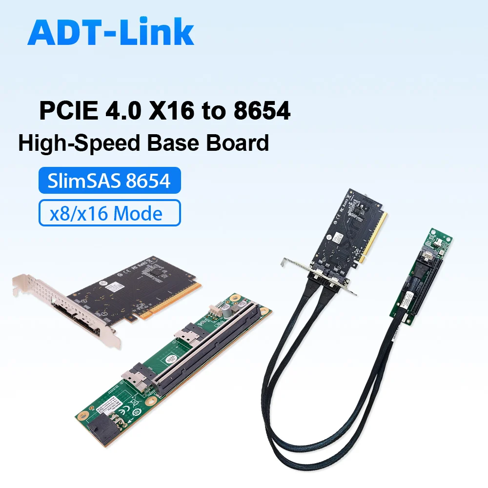 PCIe 4.0 X16 To SFF-8654 SlimSAS Splitter Card MCIO To PCIe 5.0 Adapter Board 1U Form Factor Low Loss Support  x8/x16 8654 Cable