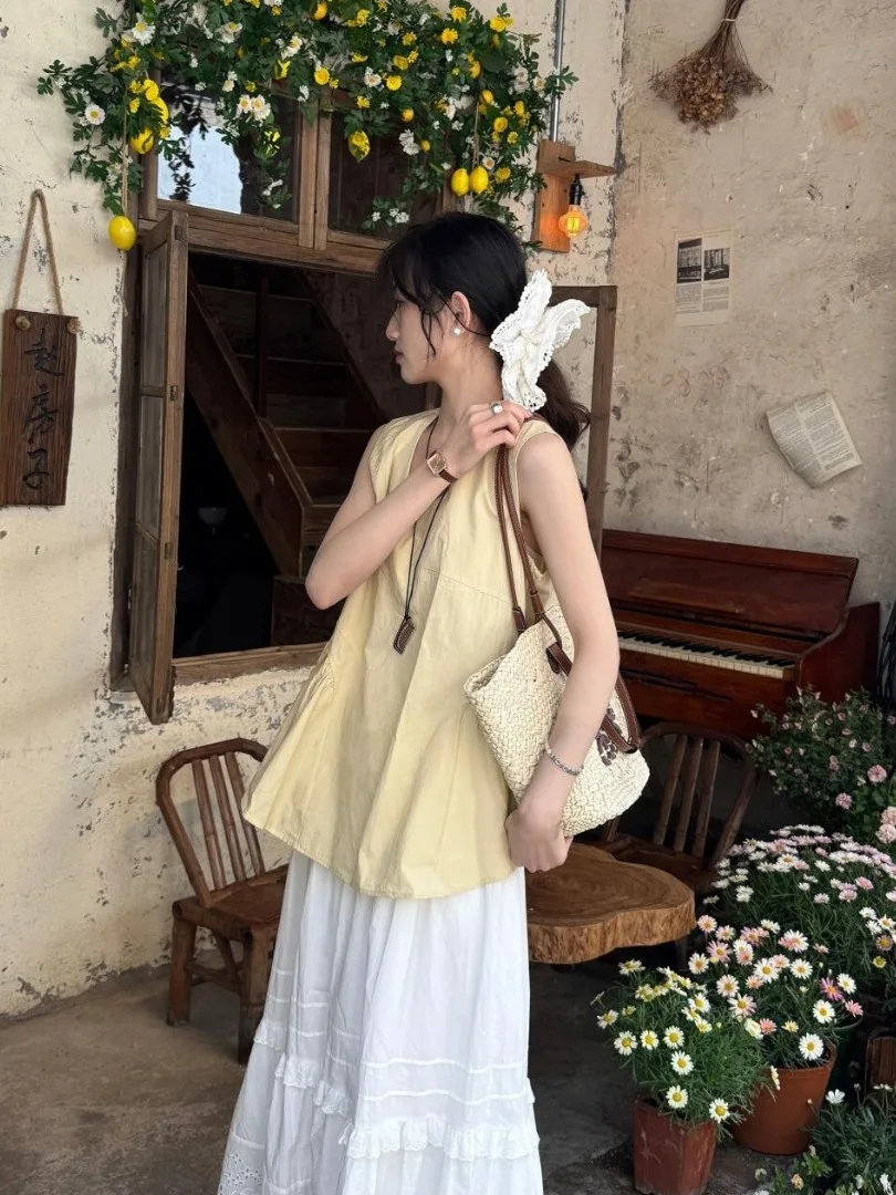 

Корейская свободная женская блузка Svelirt, летняя коллекция 2026, новая, с пэчворком, универсальная, для многослойных образов, дышащая, приятная к коже