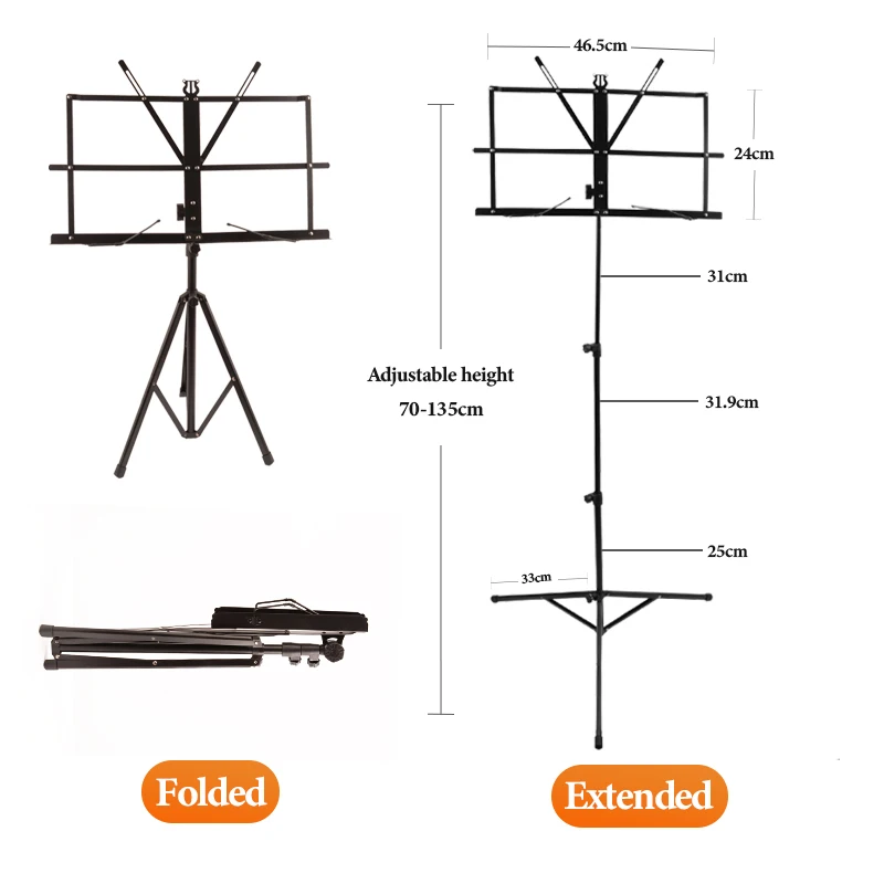 CHRISTINA Foldable Music Stand Tripod Stand Stainless Steel Height Adjustable with Bag