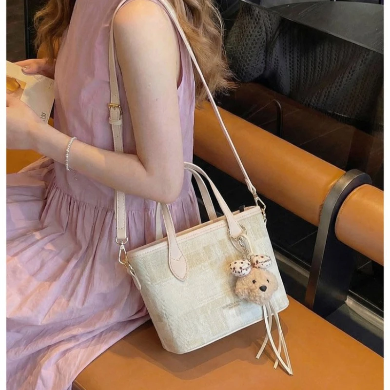 

Women's Versatile Plaid Canvas Mini Crossbody Tote Bag Casual Office Work Daily Travel Shoulder Handbag Purse Bag for Women