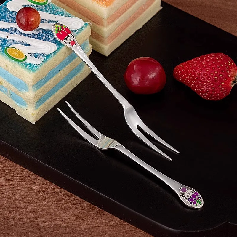 Fruit Fork Pure Silver 99.9% Cake Fork Creative Mooncake Fork Set of 5 Fruit Sticks Dessert Forks