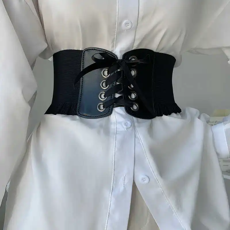 1pcs Women's Wide Black Belt with Buckle and Straps, a Versatile Fashionable Ins-style Waist Belt Suitable for Daily Wear, Can W