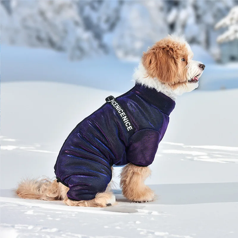 ملابس قطنية للكلاب معطف قطني سميك بأربعة أرجل يمكن سحبها لشتاء تيدي كلب صغير طويل الشعر بيشون صغير متوسط الحجم