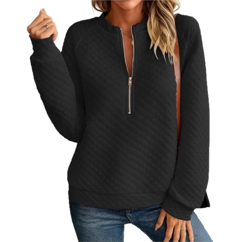 Pullover con mezza cerniera a maniche lunghe 2025 Nuovo abbigliamento autunnale Donna Felpe casual in tinta unita stile semplice Donna Streetwear