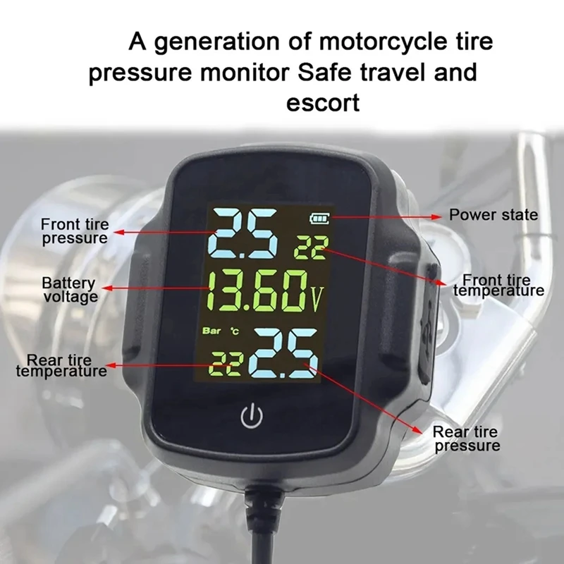 TPMS Motorcycle Tire Pressure Monitoring System With 2 External Sensors Smart Tyre Alarm Kit Universal