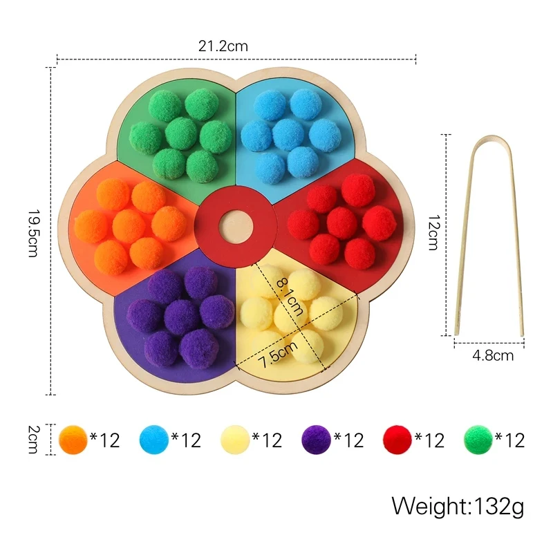 

Wooden Montessori Flower Shape Rainbow Board Children Fine Motor Skill Education Toys Baby Color Sorting Sensory Kid Gift
