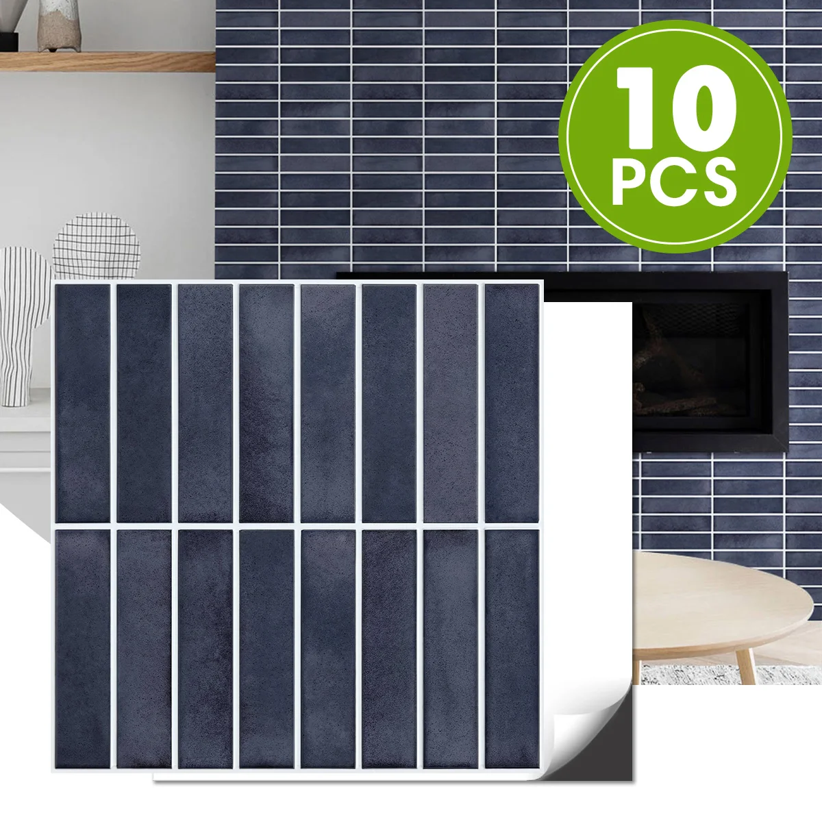 

Самоклеящаяся, упаковка из 10 штук 11,8 x 11,8 дюйма, 3D ПВХ темно-синяя линейная мозаика, наклейка на стену, для украшения стен в ванной комнате