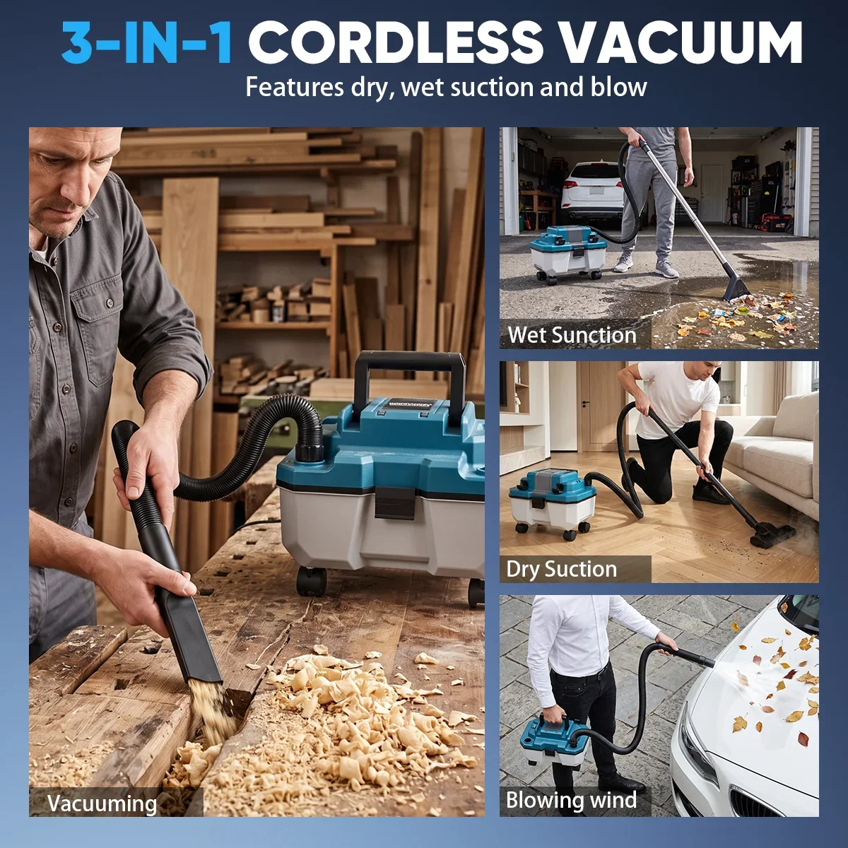 Gisam 22Kpa 10L Brushles Electric Vacuum Cleaner Cordless 3-in-1 Wet-Dry Vacuums Blowing Dust Tool For Makita 18V Battery Pin