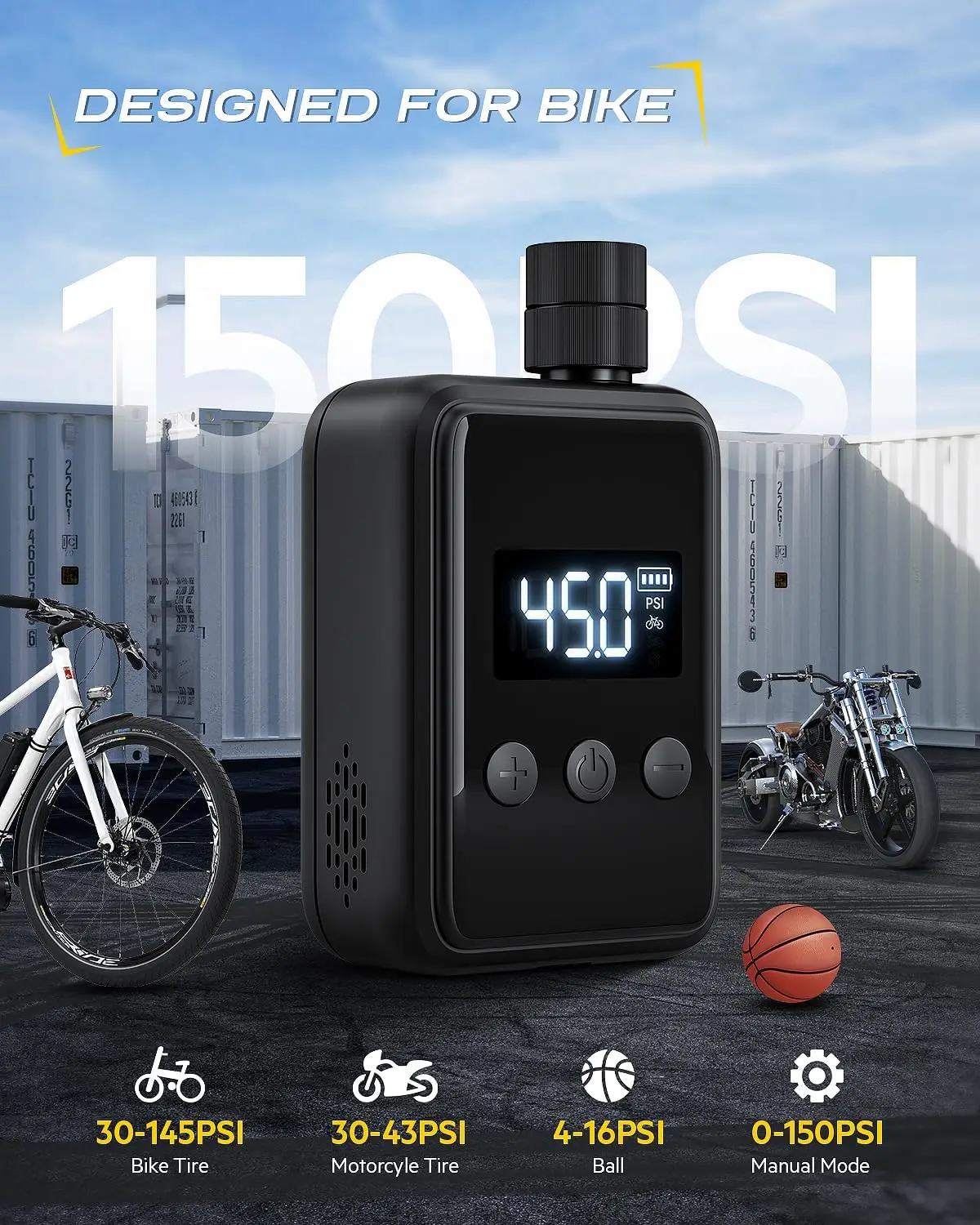 Electric Bike Pump, 120PSI Portable Bicycle Pump, Mini Bicycle Tire Pump with Pressure Gauge LCD Display, Presta and Schrader Va