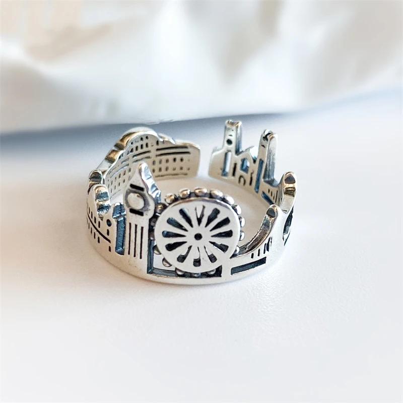 KOFSAC Vintage Creative Ferris Wheel Castle Ring Lady Jewelry Thai Silver 925 Rings For Women Amusement Party Accessories Gifts