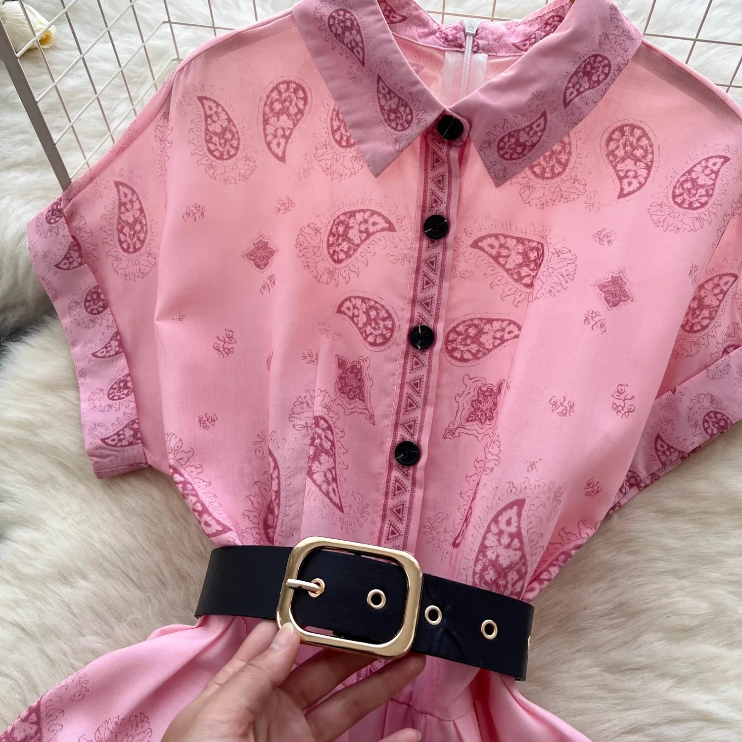 Robe à manches courtes et col rabattu pour femmes, à lacets, simple boutonnage, motif décontracté, Vintage, imprimé, Patchwork, chemise, été